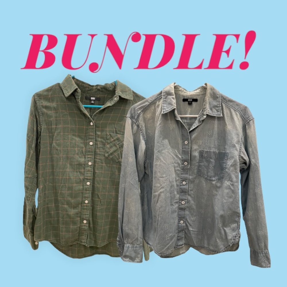 !! BUNDLE !! 2button down shirt / Uniqlo / size M / green, light blue
